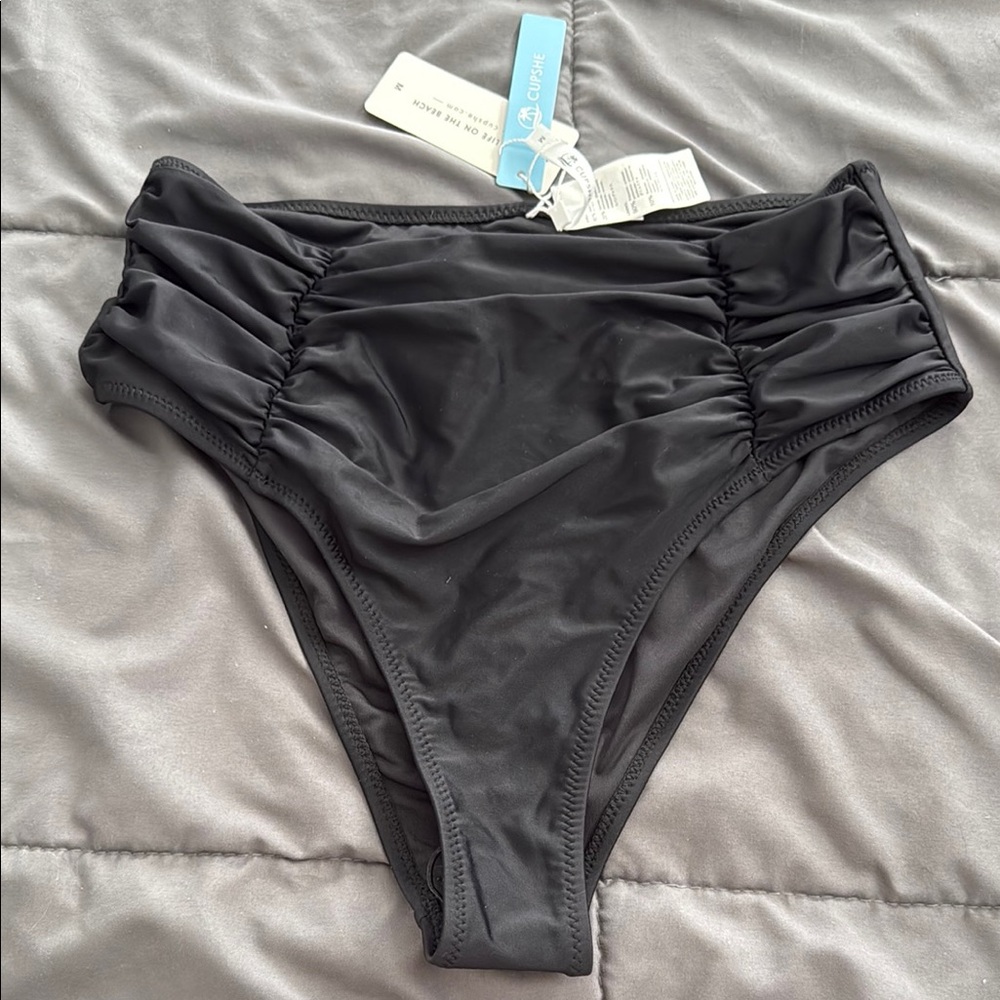 Cupshe Black Ruched High-Waisted Bikini